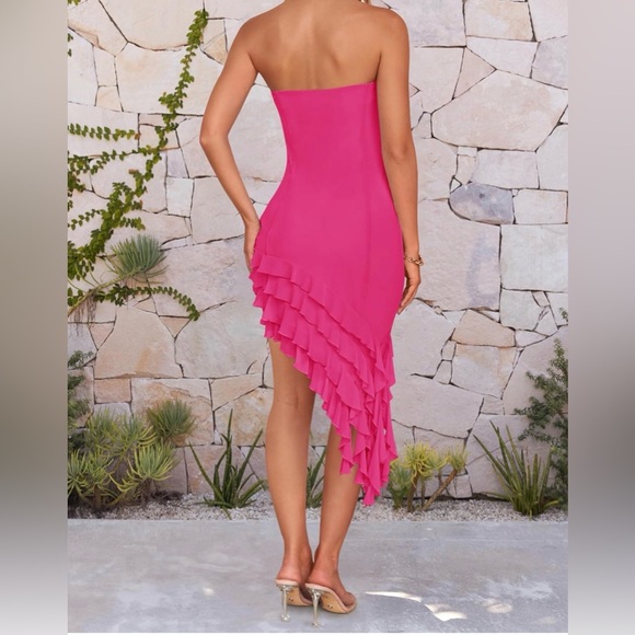 NWT Small Tube top dress Chic Asymmetrical Pink Strapless Dress - Picture 6 of 12